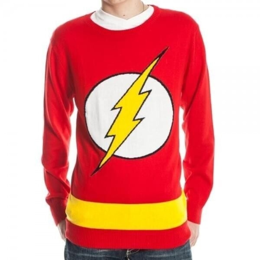 NWT DC Comics XL The Flash Red Yellow Lightning Bolt Sweater 116234